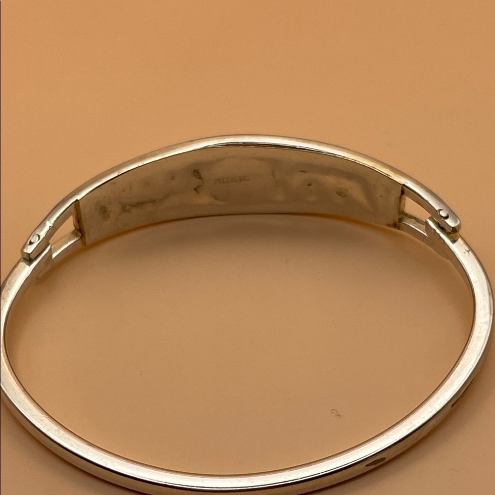 Silver and Blue/Violet Abalone Inlay Floral Mexico Bracelet M29 - Picture 4 of 10